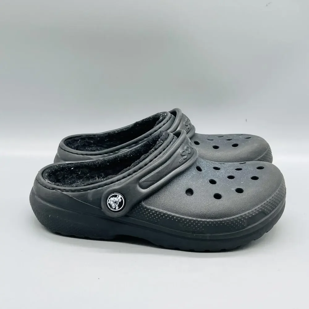 Crocs Shoes Boys 1 Black Dual Comfort Classic Lined Clog Slip On Slipper Warm